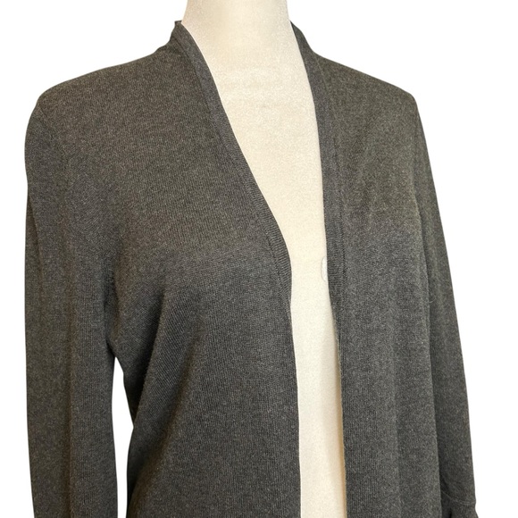 Chico's Cardigan Sweater Duster Faux Pearl MED Pleated Mid-Length Gray - Picture 3 of 9